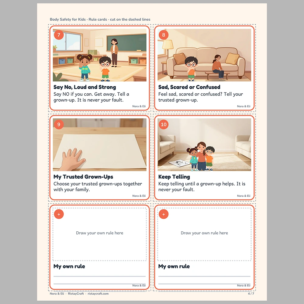 Body Safety for Kids Picture Rule Cards | Printable Visual Sequence Cards for Kids Ages 5–8 | Safety Rules Companion