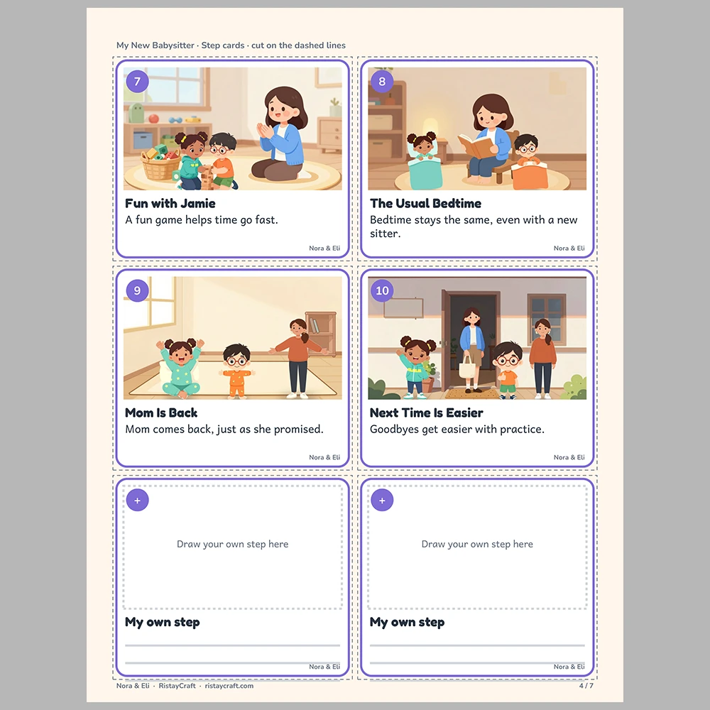 My New Babysitter Picture Step Cards | Printable Visual Sequence Cards for Kids Ages 4–8 | Social Narrative Companion