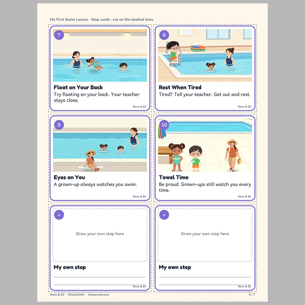 My First Swim Lesson Picture Step Cards | Printable Visual Sequence Cards for Kids Ages 4–8 | Social Narrative Companion
