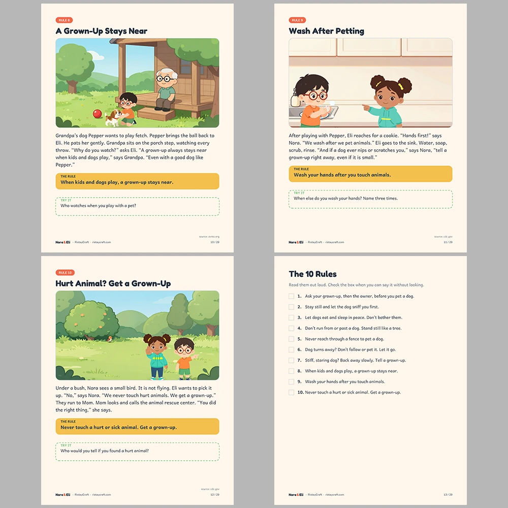 Dog Safety for Kids Printable | 29-Page Pet and Animal Safety Workbook Ages 5–8 | Dog Bite Prevention Stories Activities