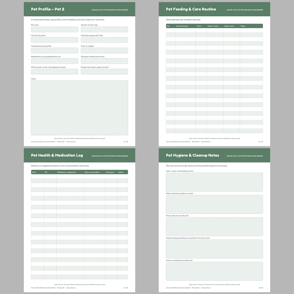 House Sitter Binder Printable | Pet Sitter Instructions | Home Info, Pet Care, Plant Care, Daily Log | Instant Download PDF
