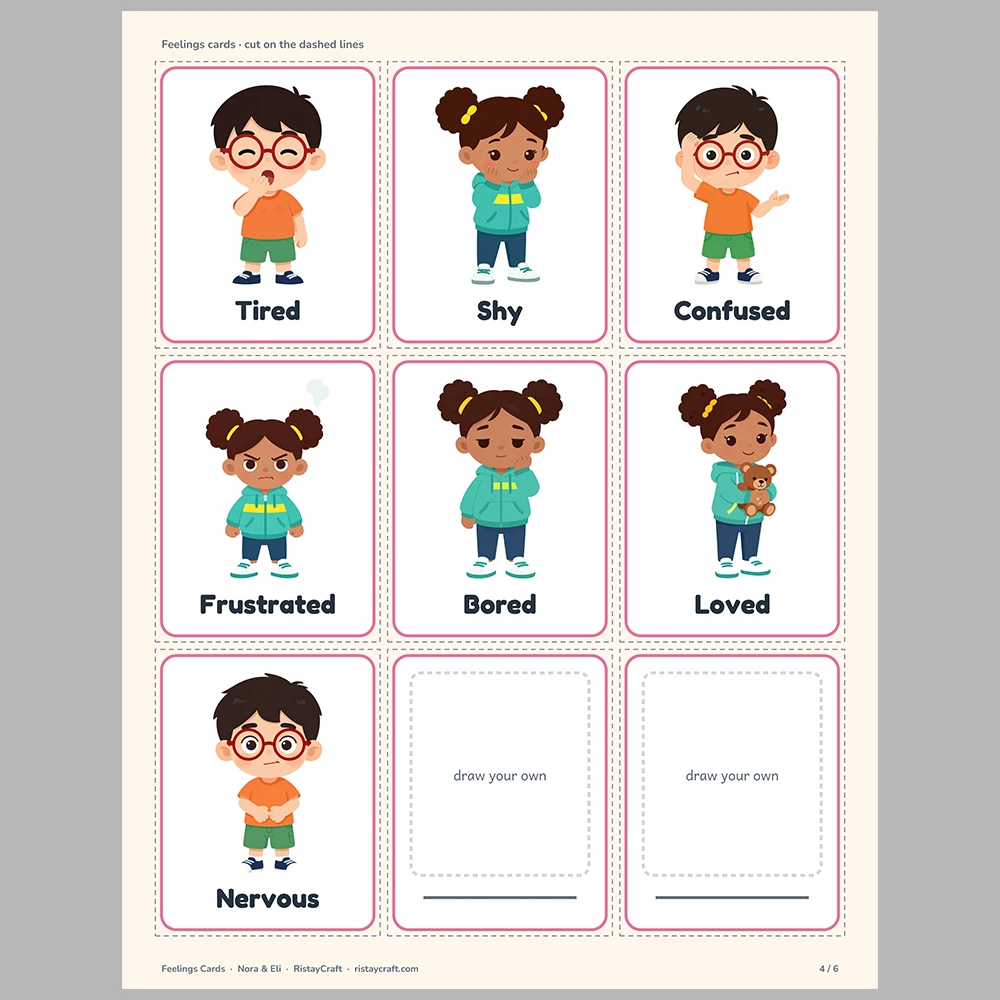 Feelings Picture Cards for Kids | 16 Emotions Flash Cards, Feelings Check-In Chart & Weekly Feelings Chart | Printable SEL Ages 3-8