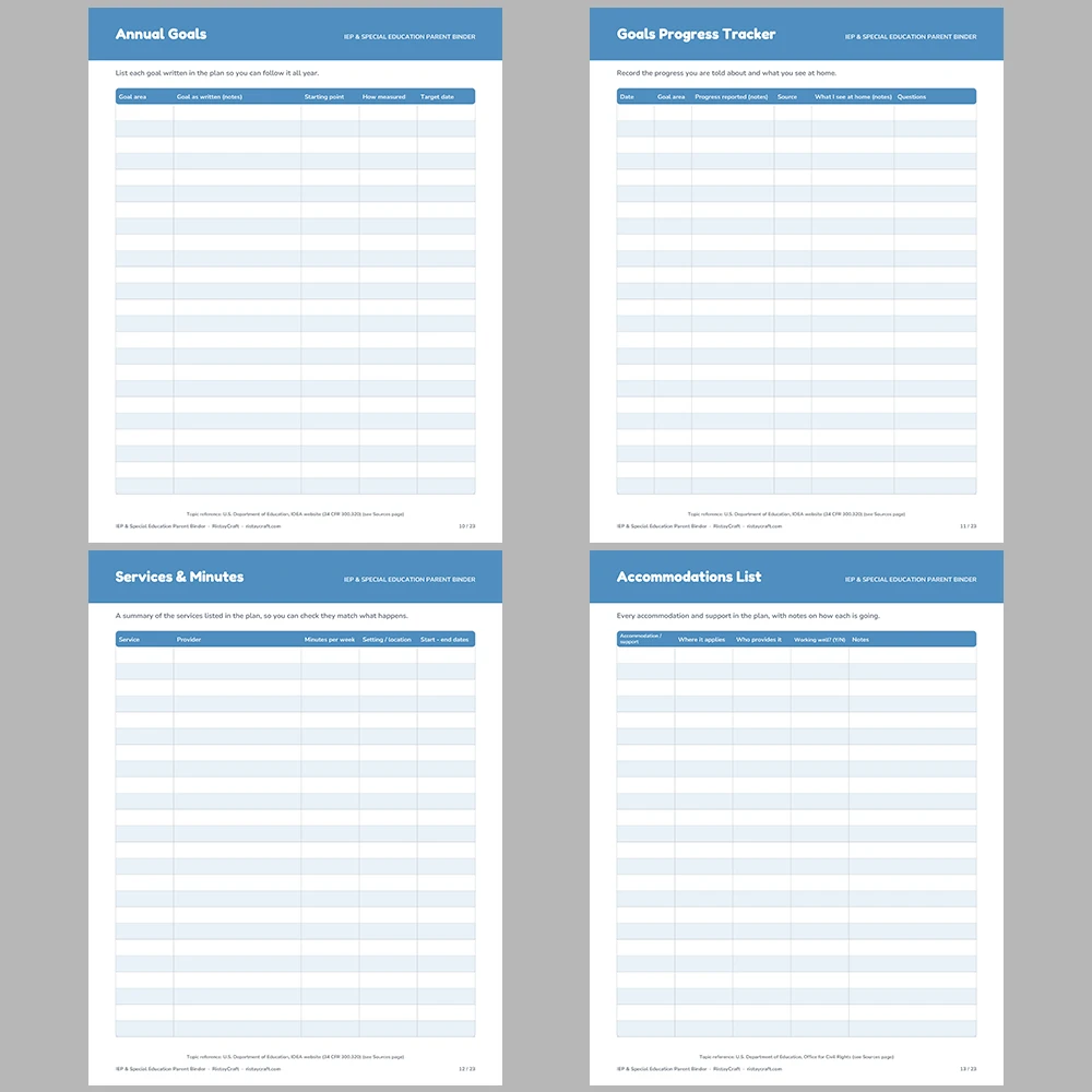 IEP Binder Printable | Special Education Parent Organizer | 504 Plan Meeting Notes, Goals Tracker & Communication Log | PDF