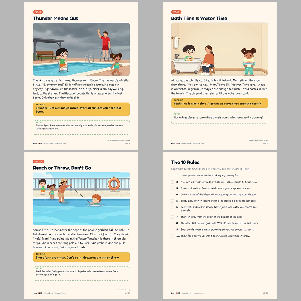 Water Safety for Kids Printable | 29-Page Pool Beach Lake Safety Workbook Ages 5–8 | Stories Activities | Instant Download