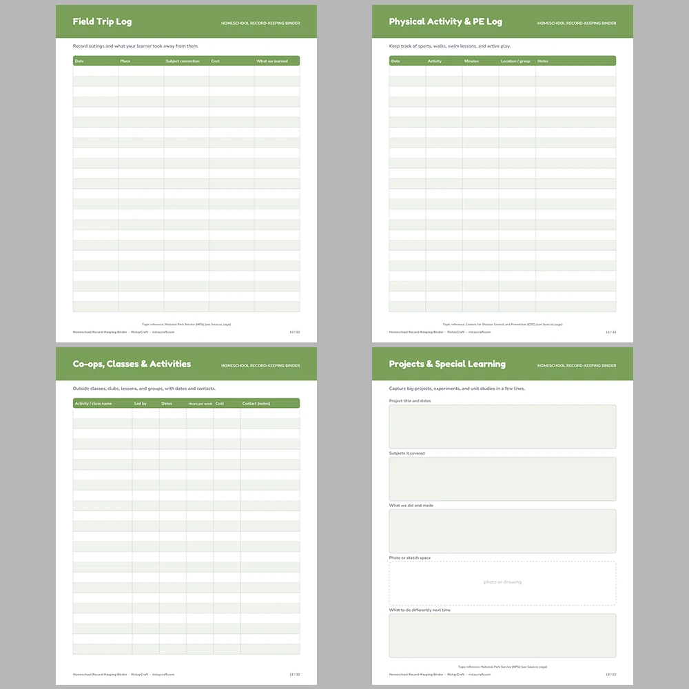 Homeschool Record Keeping Binder Printable | Attendance & Hours Log, Reading List, Field Trip Log, Portfolio Tracker | PDF
