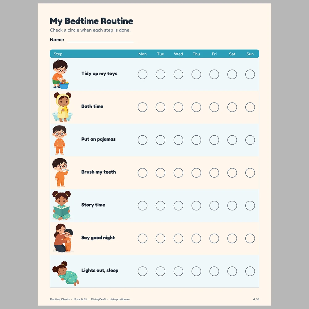 Morning and Bedtime Routine Chart for Kids | Visual Picture Routine Cards & Weekly Checklist | Printable Toddler Preschool Ages 3-8