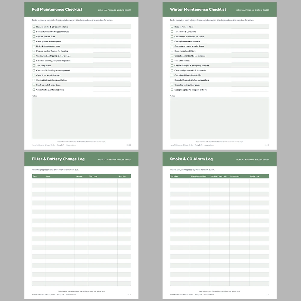Home Maintenance Binder Printable | House Binder | Appliance Log, Repair Log, Seasonal Checklists, Home Inventory | Fillable PDF