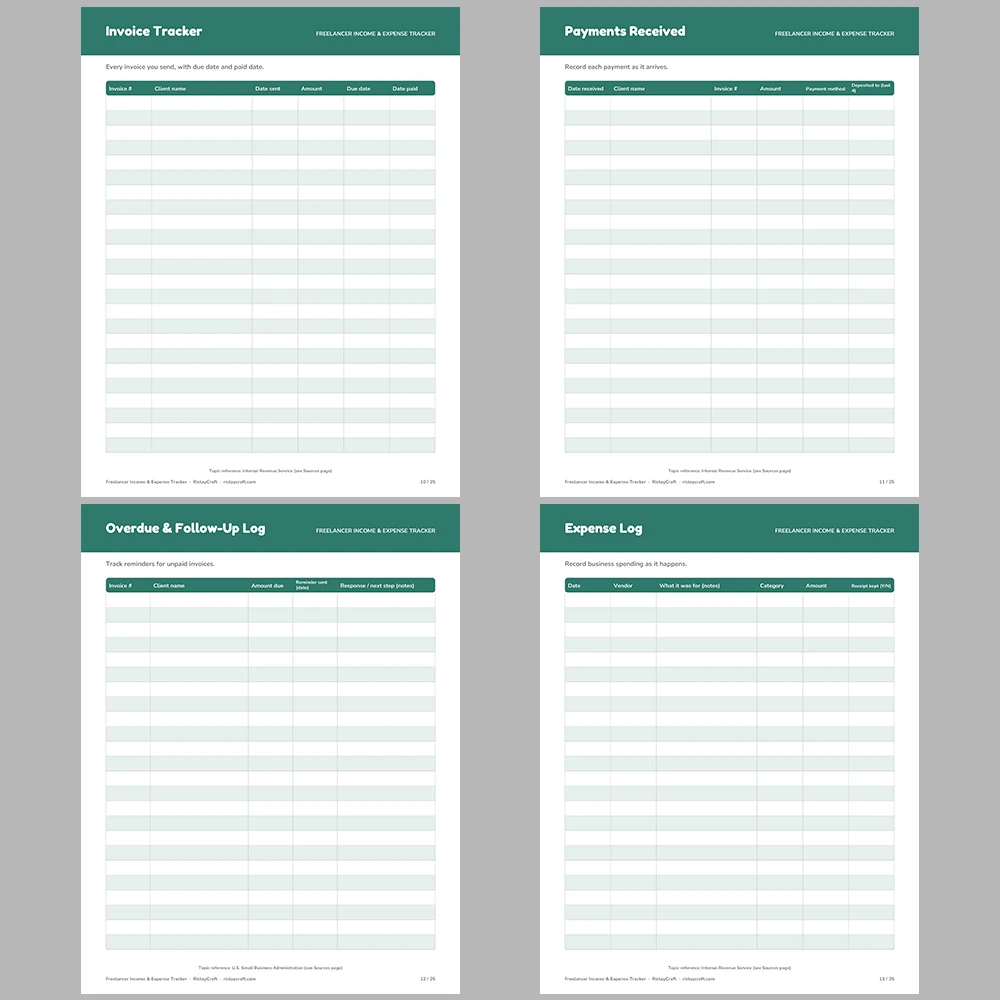 Freelancer Income & Expense Tracker Printable | Self Employed Bookkeeping Binder | Invoice, Mileage, Client Log | Instant PDF