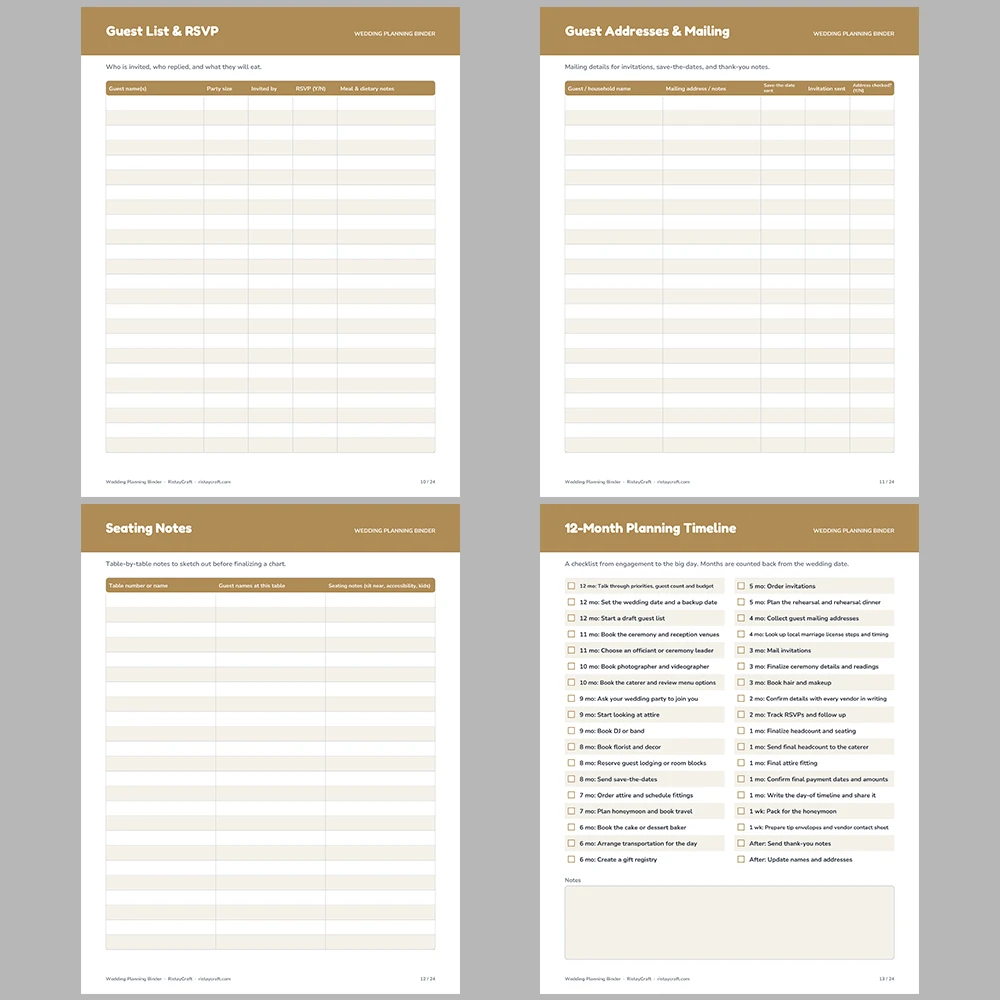Wedding Planning Binder Printable | Wedding Planner Organizer PDF | Budget, Guest List, Vendor Tracker, Timeline | Instant Download