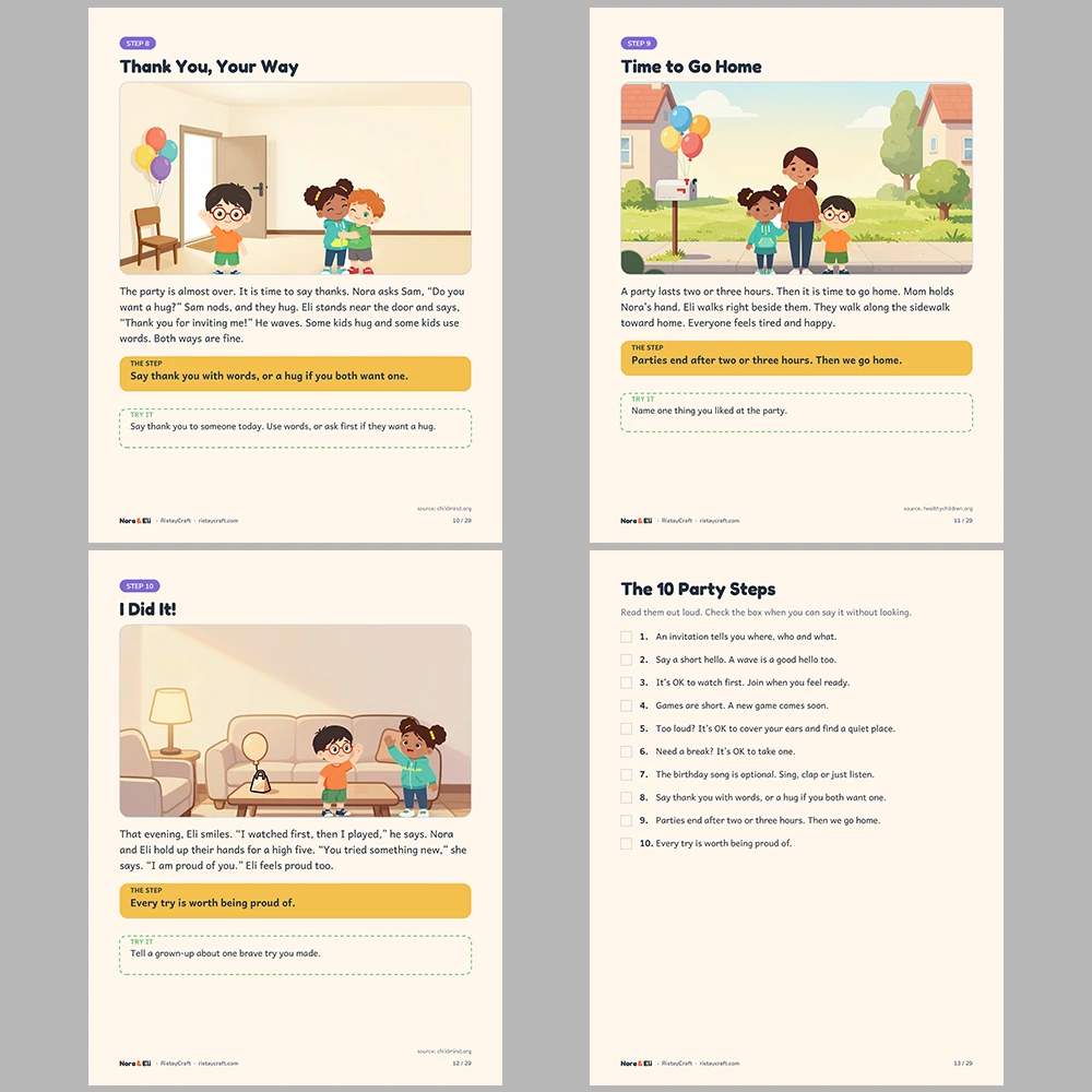 Going to a Birthday Party Social Narrative for Kids | 29-Page Printable Big Moment Story Ages 4–8 | Party Prep Story Activities