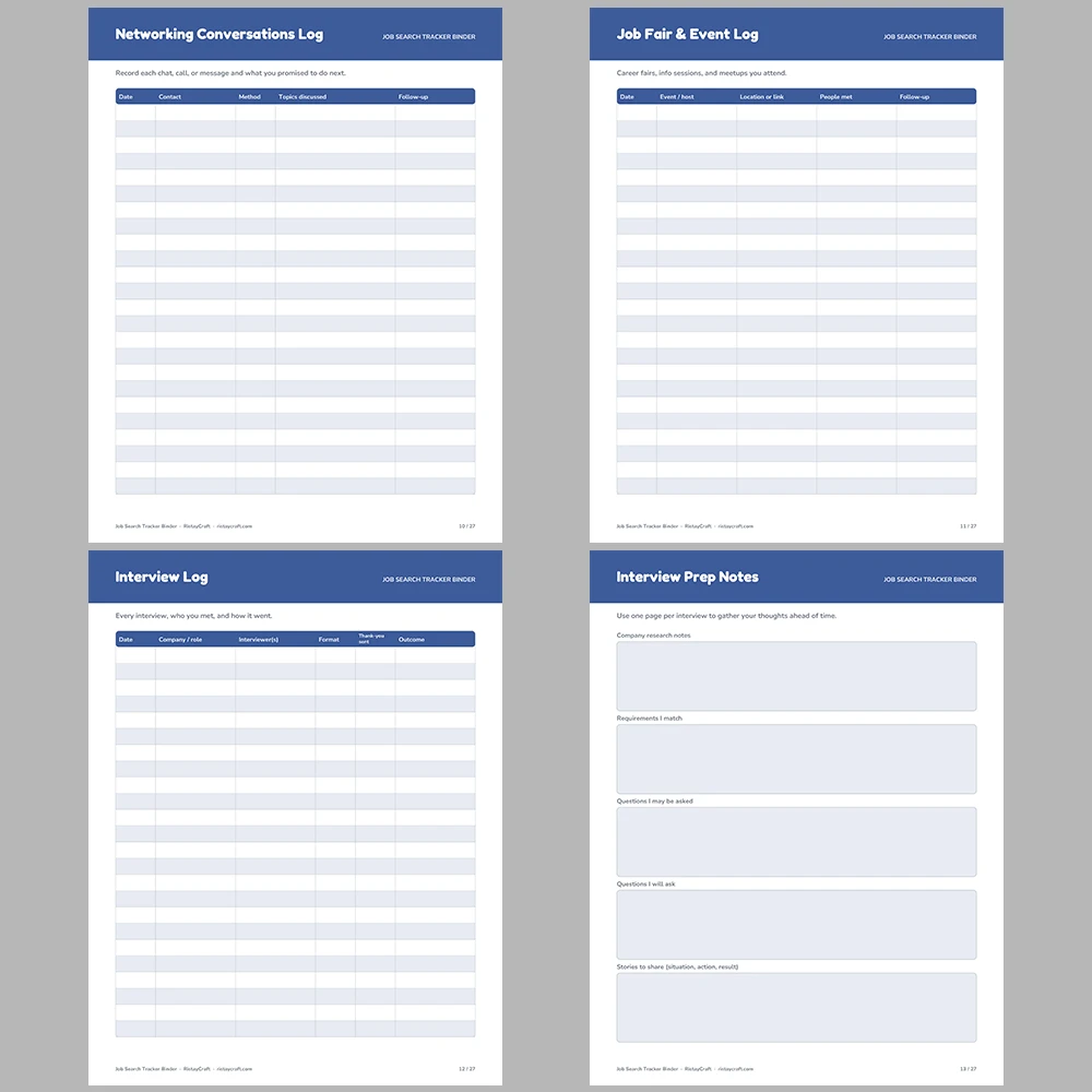 Job Search Tracker Binder Printable | Job Application Tracker, Interview Log, Networking & Offer Comparison | Instant Download PDF