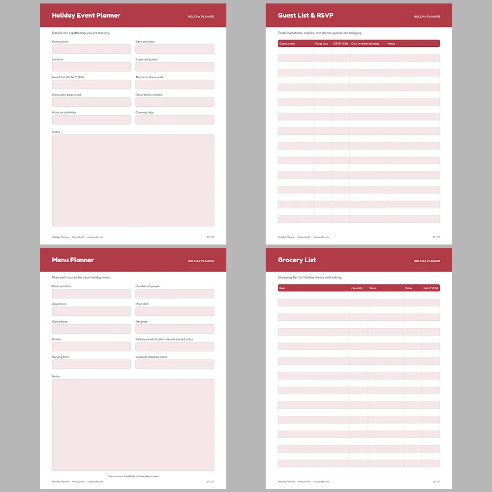 Holiday Planner Printable | Christmas Planner Binder PDF | Gift List, Budget, Menu, Cards, Calendar | Instant Download