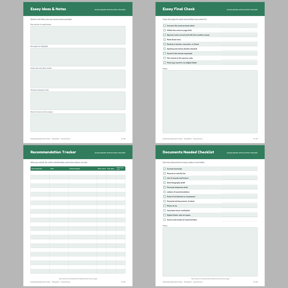 Scholarship Application Tracker Printable | Scholarship Planner, Essay & Deadline Log, Scam Checklist | Instant Download PDF