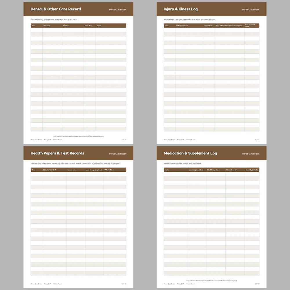 Horse Care Binder Printable | Horse Health Record Log | Farrier & Vaccination Tracker | Equine Planner PDF | Instant Download