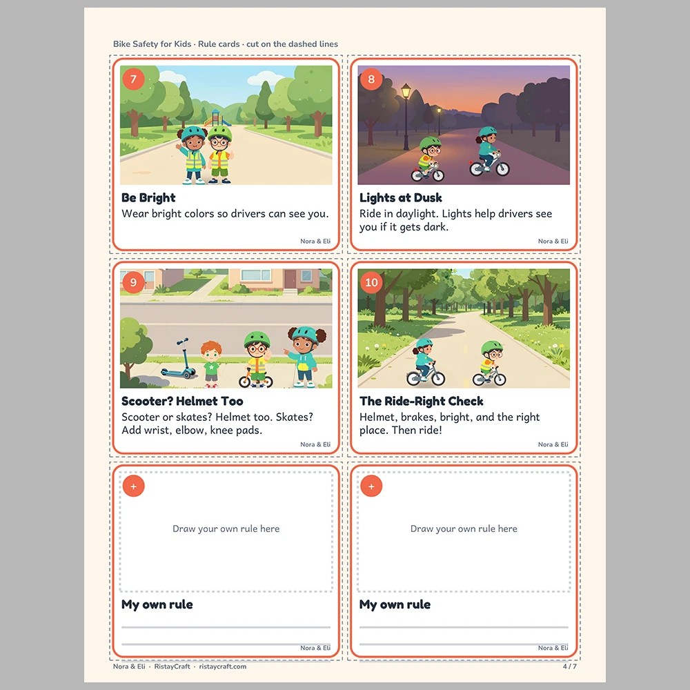 Bike Safety for Kids Picture Rule Cards | Printable Visual Sequence Cards for Kids Ages 5–8 | Safety Rules Companion