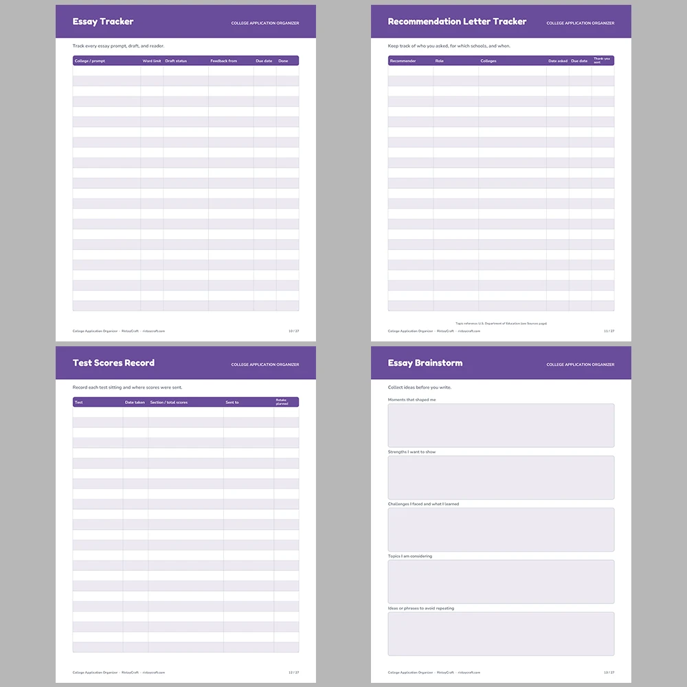 College Application Organizer Printable | College Planner, Deadlines, Essay & Recommendation Tracker | Instant Download PDF