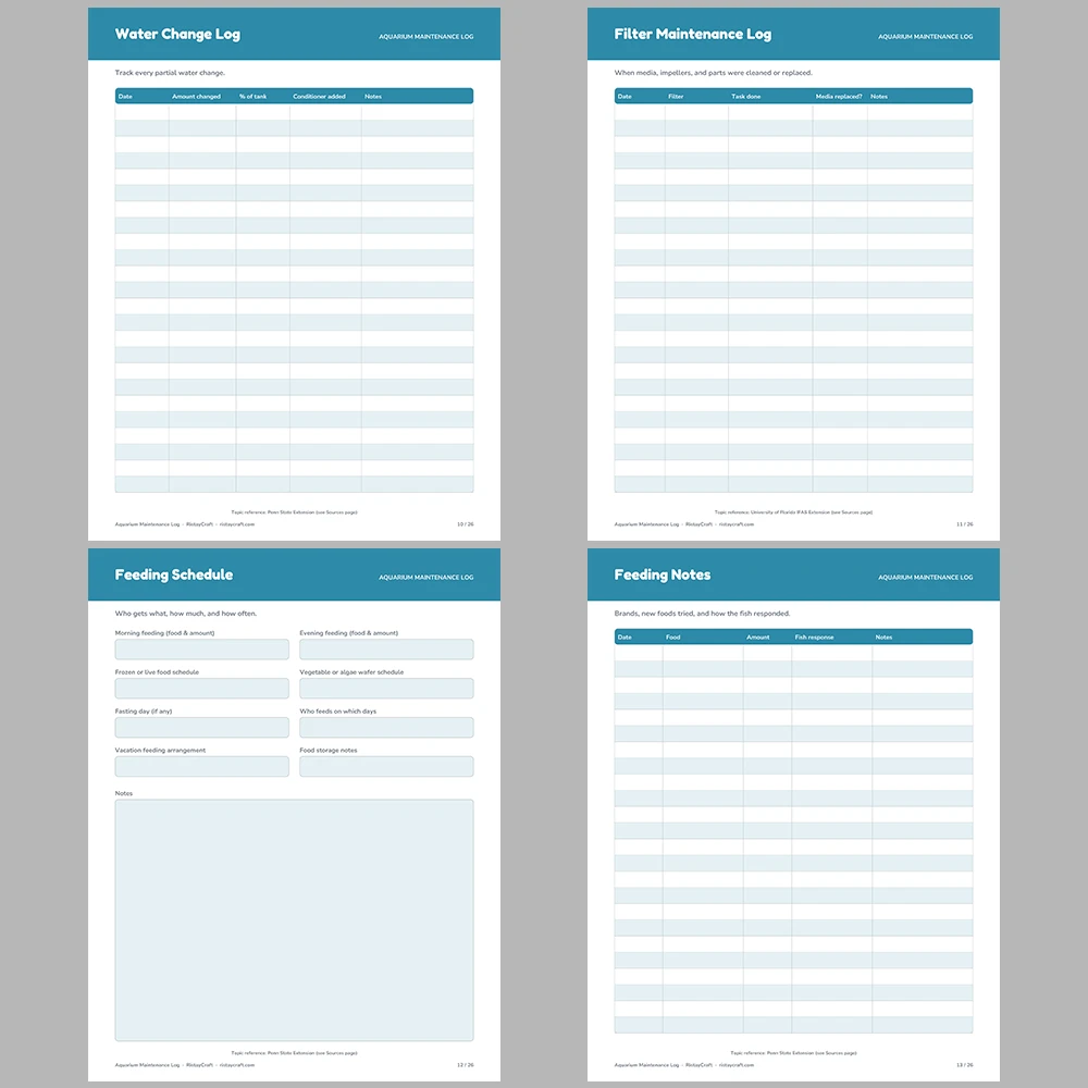 Aquarium Maintenance Log Printable | Fish Tank Water Test Tracker | Water Change Log | Aquarium Planner PDF | Instant Download
