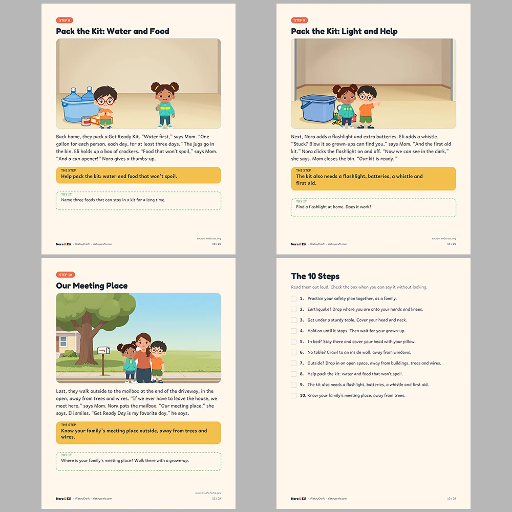 Earthquake and Emergency Preparedness for Kids Printable | 29-Page Drop Cover Hold On Workbook Ages 5–8 | Stories Activities