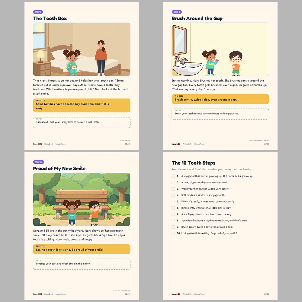 Losing a Baby Tooth Social Narrative for Kids | 29-Page Printable Big Moment Story Ages 4–8 | Wiggly Tooth Story Activities