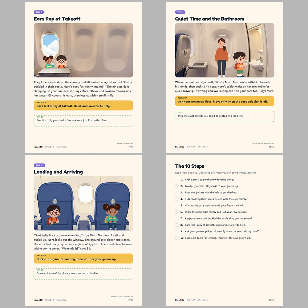 Airplane Trip Social Narrative for Kids | 29-Page Printable Big Moment Story Ages 4-8 | First Flight TSA Airport Stories Activities