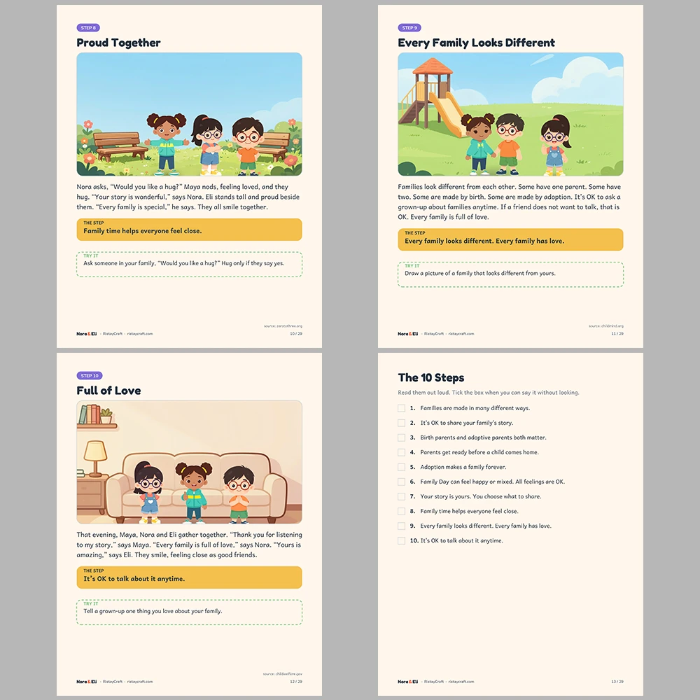 Adoption Family Story Social Narrative for Kids | 29-Page Printable Big Moment Story Ages 4–8 | Birth Parents Family Day Activities