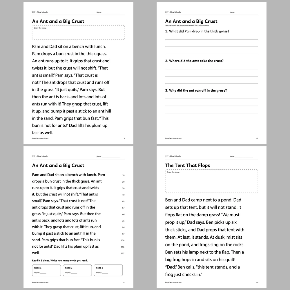 Final blends Decodable Readers | 8 Stories 38 Pages | Phonics Printable PDF | Ages 5-6