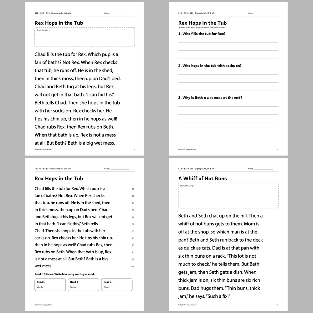 Digraphs ch, th & wh Decodable Readers | 8 Stories 38 Pages | Phonics Printable PDF | Ages 5-6
