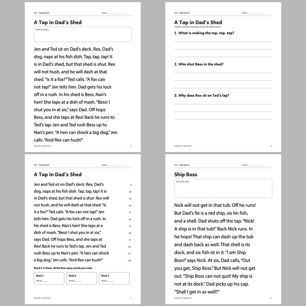 Digraph sh Decodable Readers | 8 Stories 38 Pages | Phonics Printable PDF | Ages 5-6