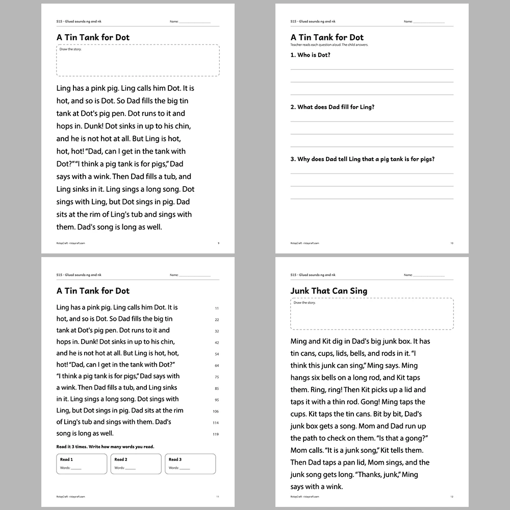 Glued sounds ng and nk Decodable Readers | 8 Stories 38 Pages | Phonics Printable PDF | Ages 5-6