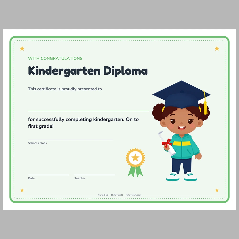 Preschool & Kindergarten Graduation Diploma Printable | Editable Pre-K Diploma Certificate | End of Year Award | Nora & Eli PDF