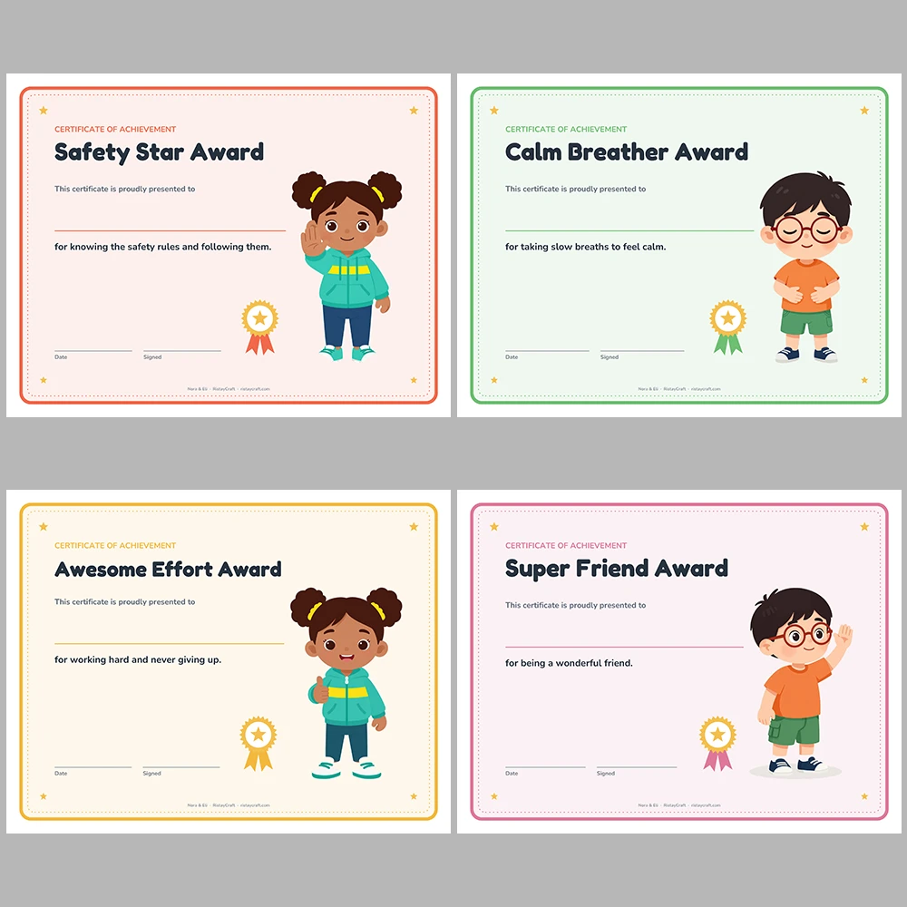 Kids Award Certificates Printable | 22 Student Certificates, Fillable Name | Classroom Rewards & Behavior Awards | Nora & Eli PDF