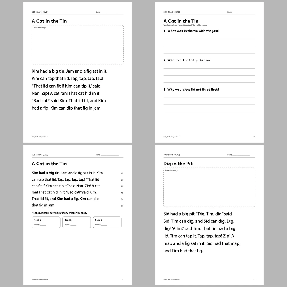 Short i (CVC) Decodable Readers | 8 Stories 38 Pages | Phonics Printable PDF | Ages 5-6