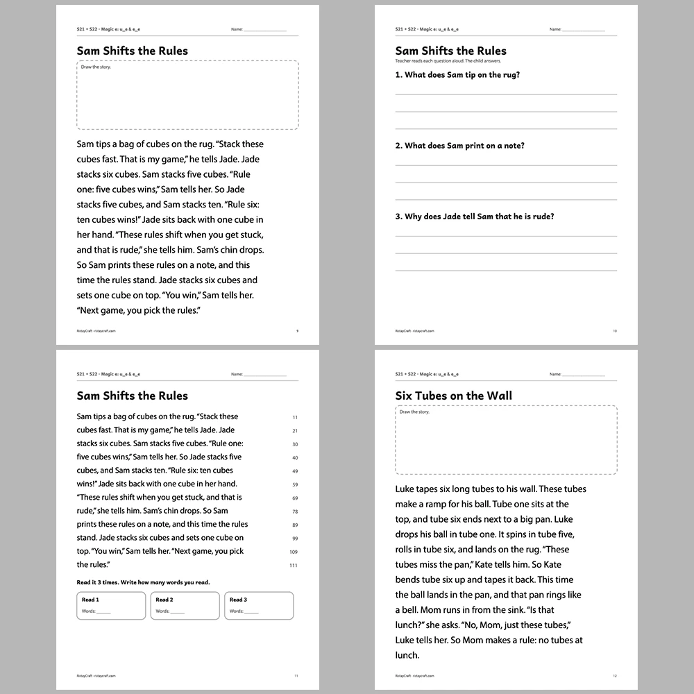 Magic e: u_e & e_e Decodable Readers | 10 Stories 44 Pages | Phonics Printable PDF | Ages 5-7