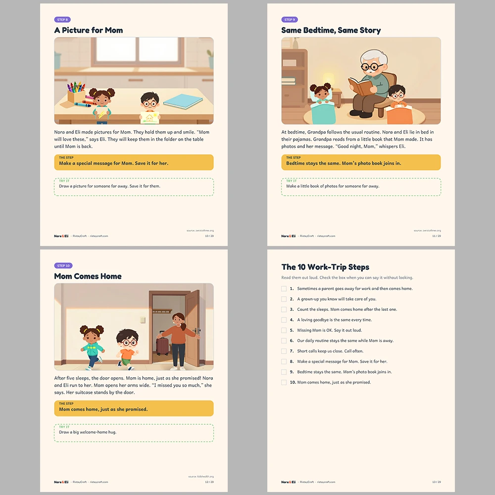 When a Parent Travels for Work Social Narrative for Kids | 29-Page Printable Big Moment Story Ages 4–8 | Work Trip Story Activities
