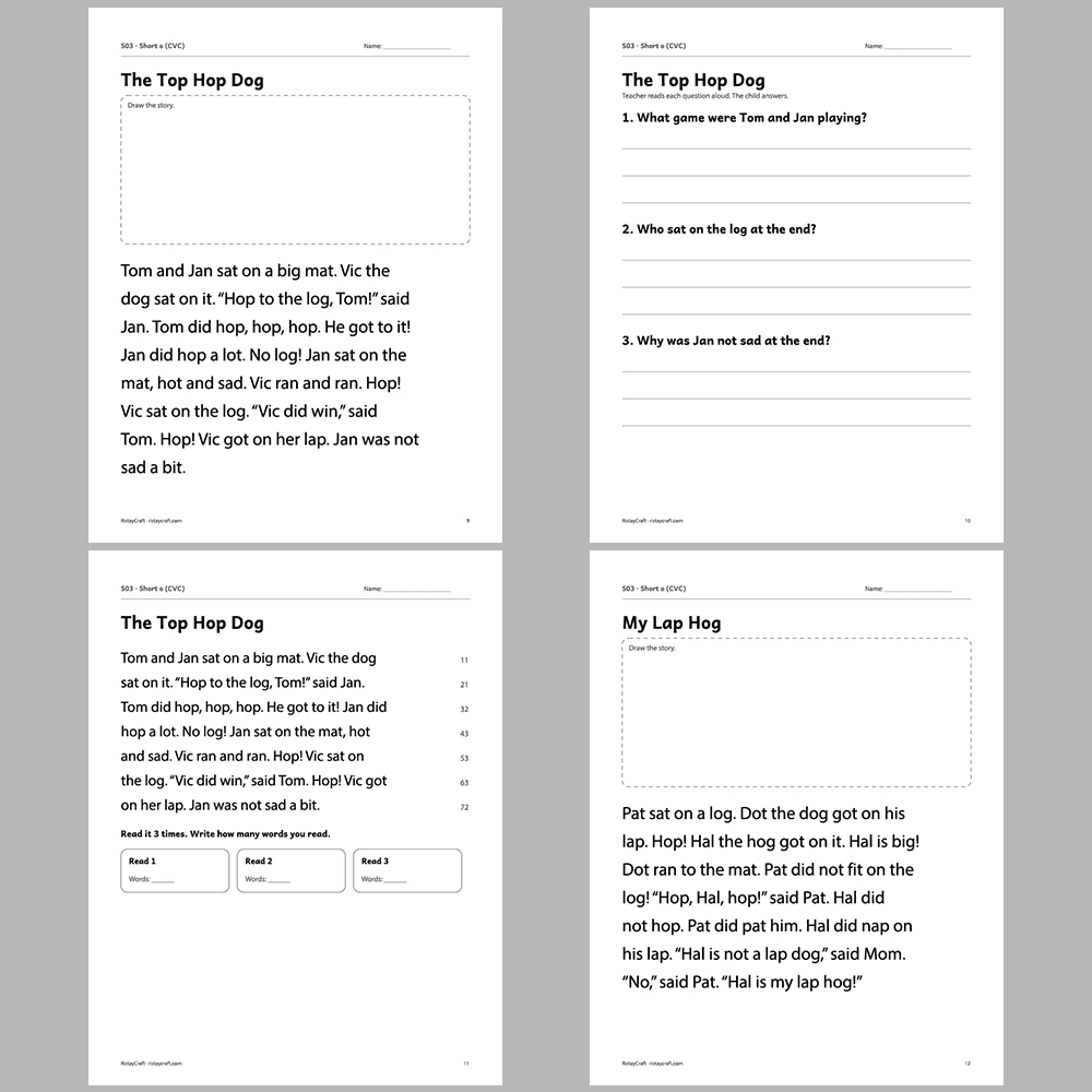 Short o (CVC) Decodable Readers | 8 Stories 38 Pages | Phonics Printable PDF | Ages 5-6