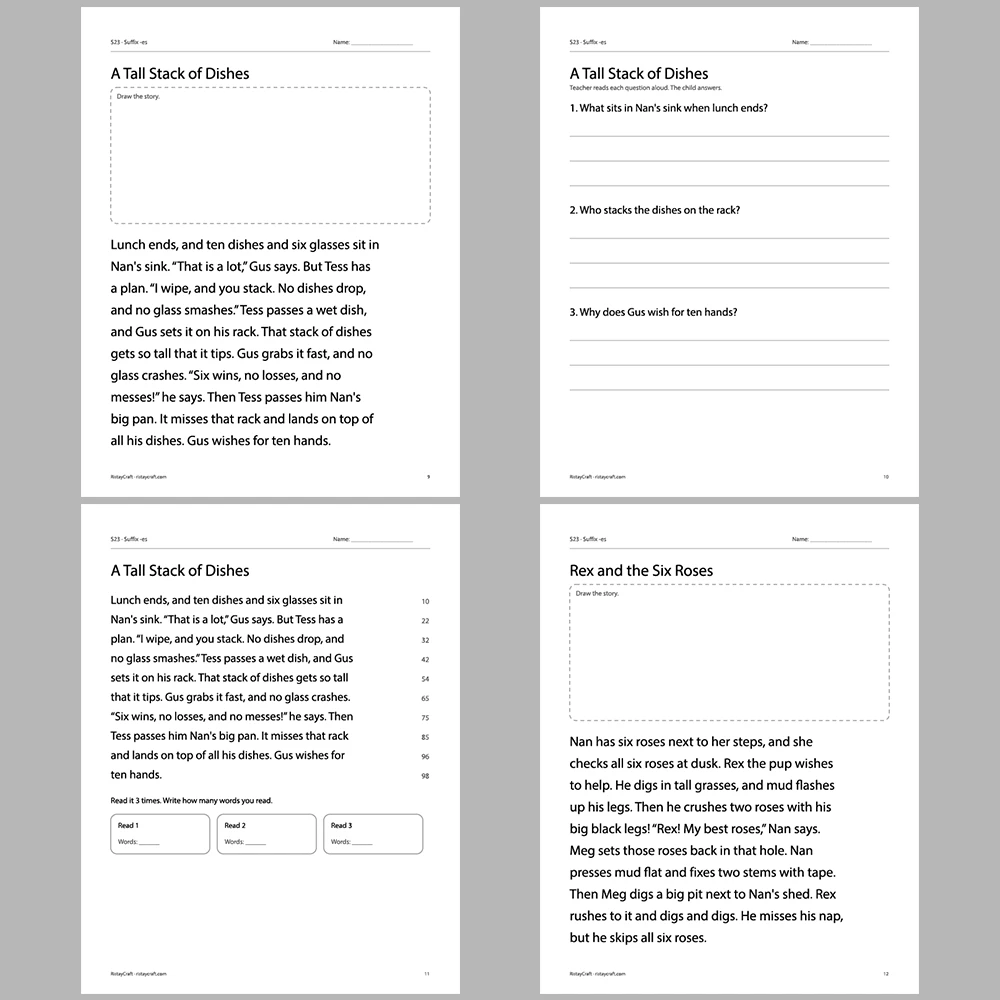 Suffix -es Decodable Readers | 10 Stories 44 Pages | Phonics Printable PDF | Ages 5-7