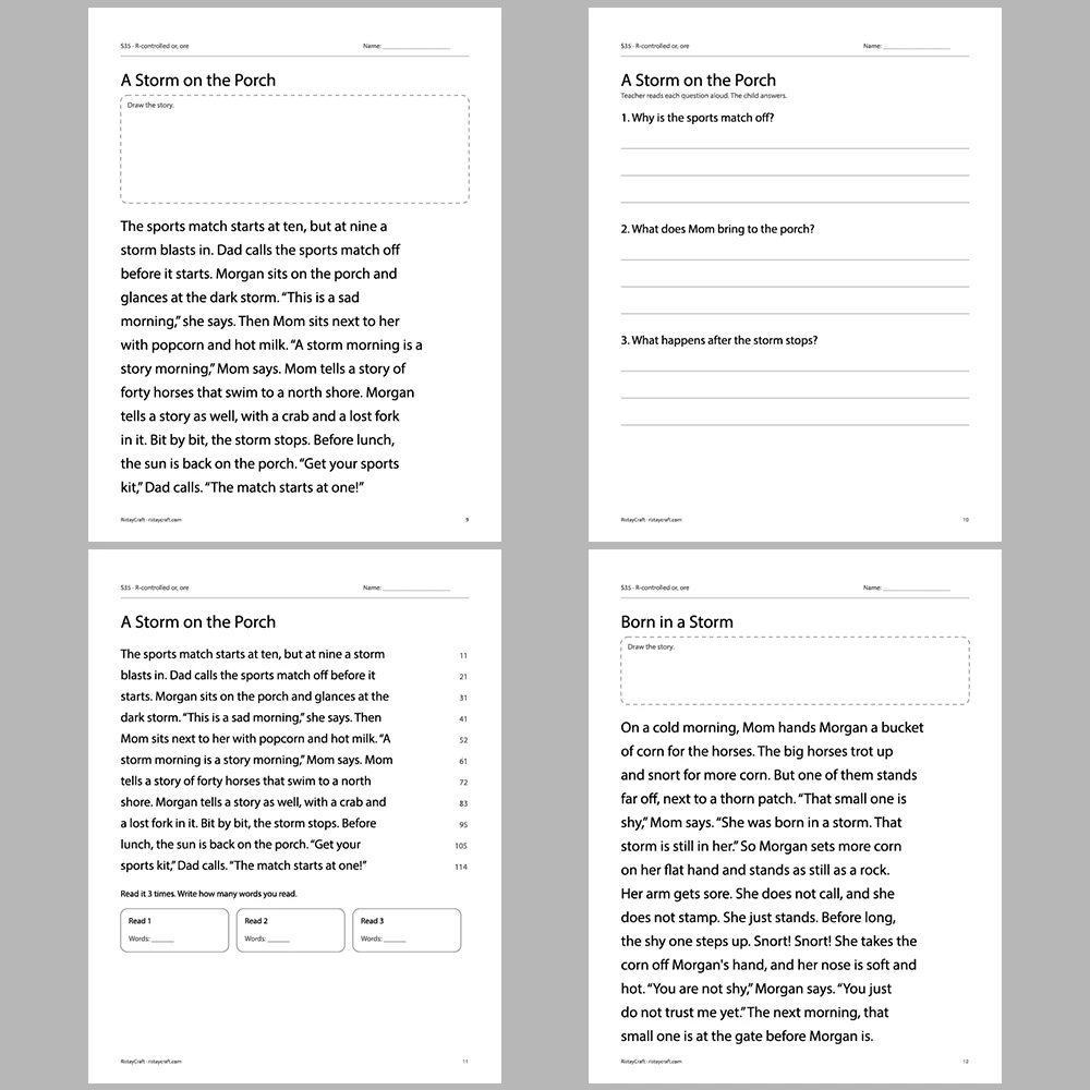 R-controlled or, ore Decodable Readers | 10 Stories 44 Pages | Phonics Printable PDF | Ages 6-8