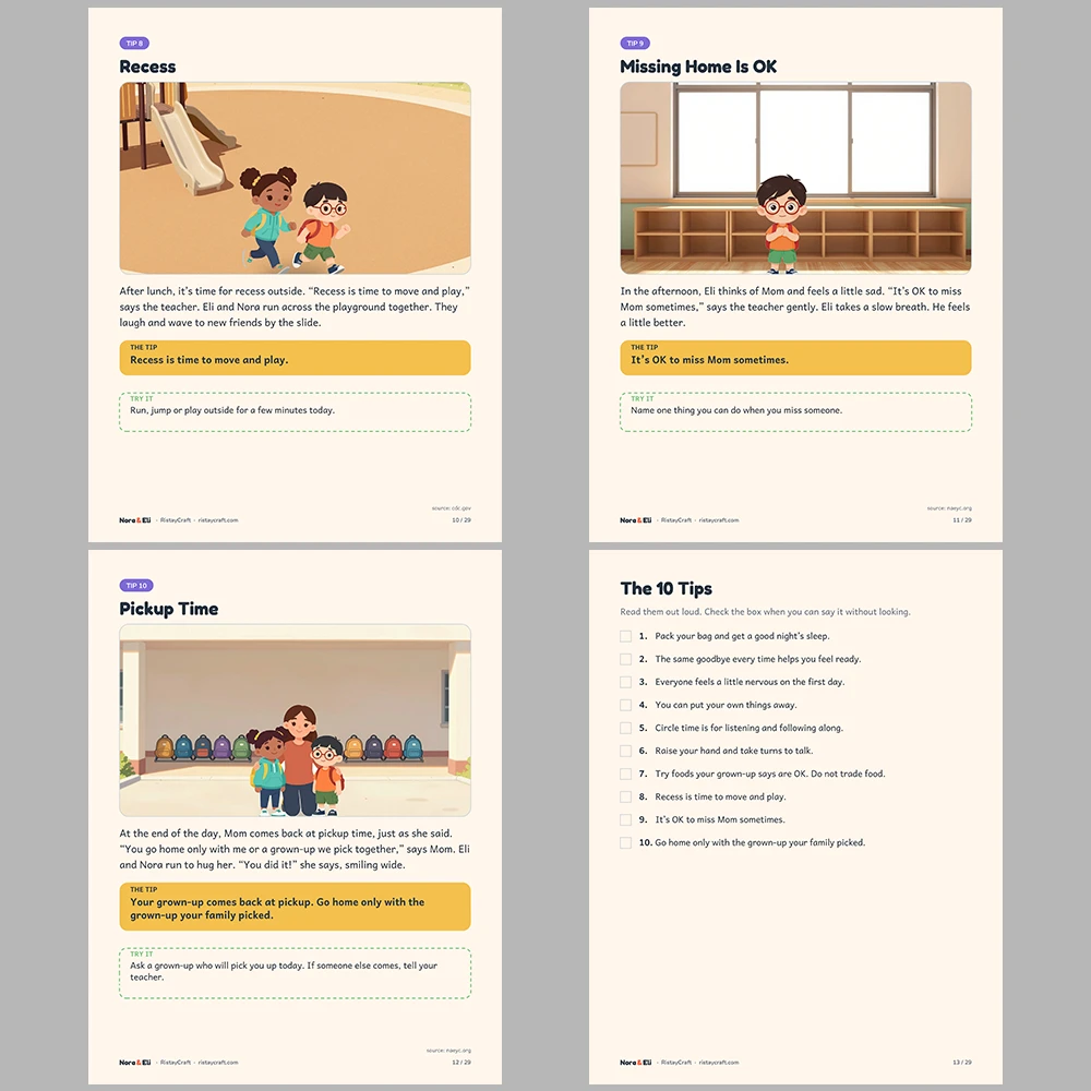 First Day of School Social Narrative for Kids | 29-Page Printable Big Moment Story Ages 4–8 | Goodbye Routine Circle Time Activities