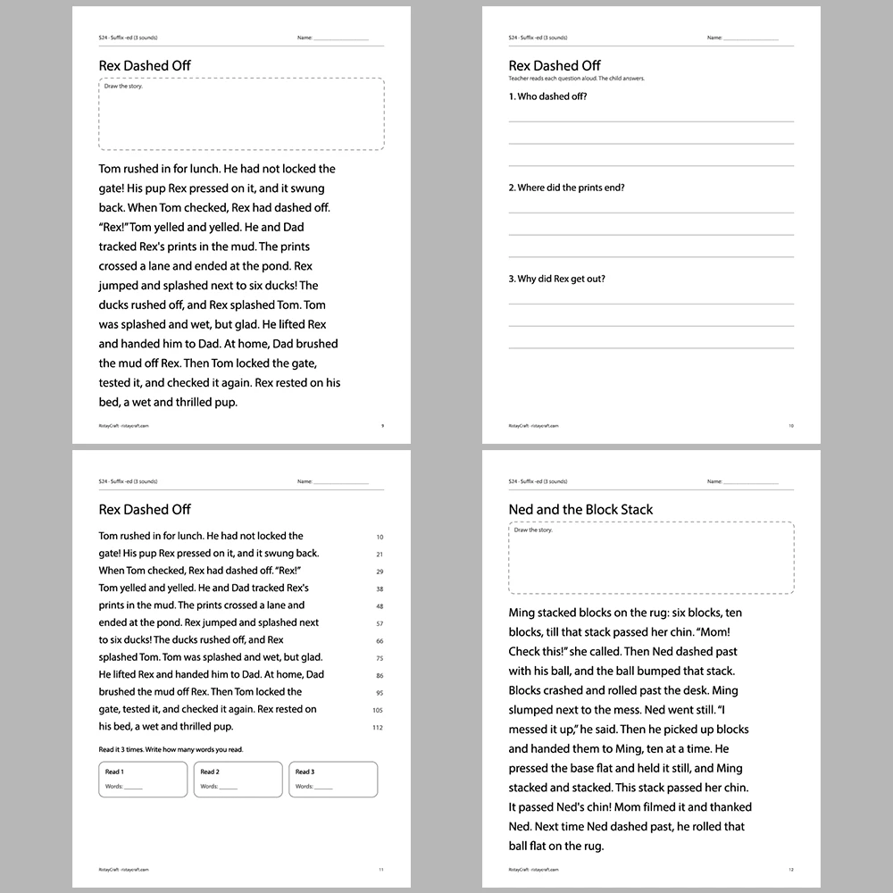 Suffix -ed (3 sounds) Decodable Readers | 10 Stories 44 Pages | Phonics Printable PDF | Ages 5-7