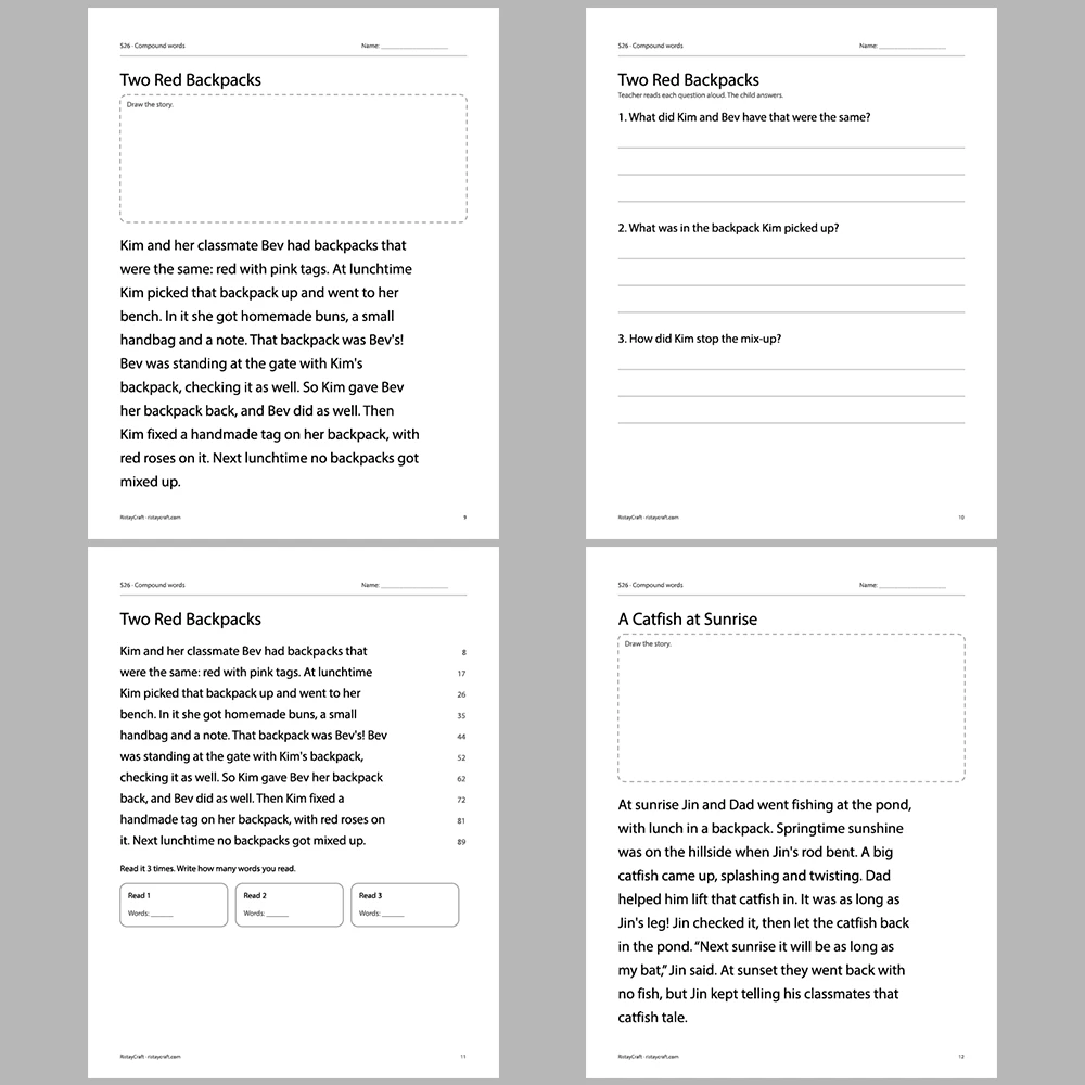 Compound words Decodable Readers | 10 Stories 44 Pages | Phonics Printable PDF | Ages 6-8