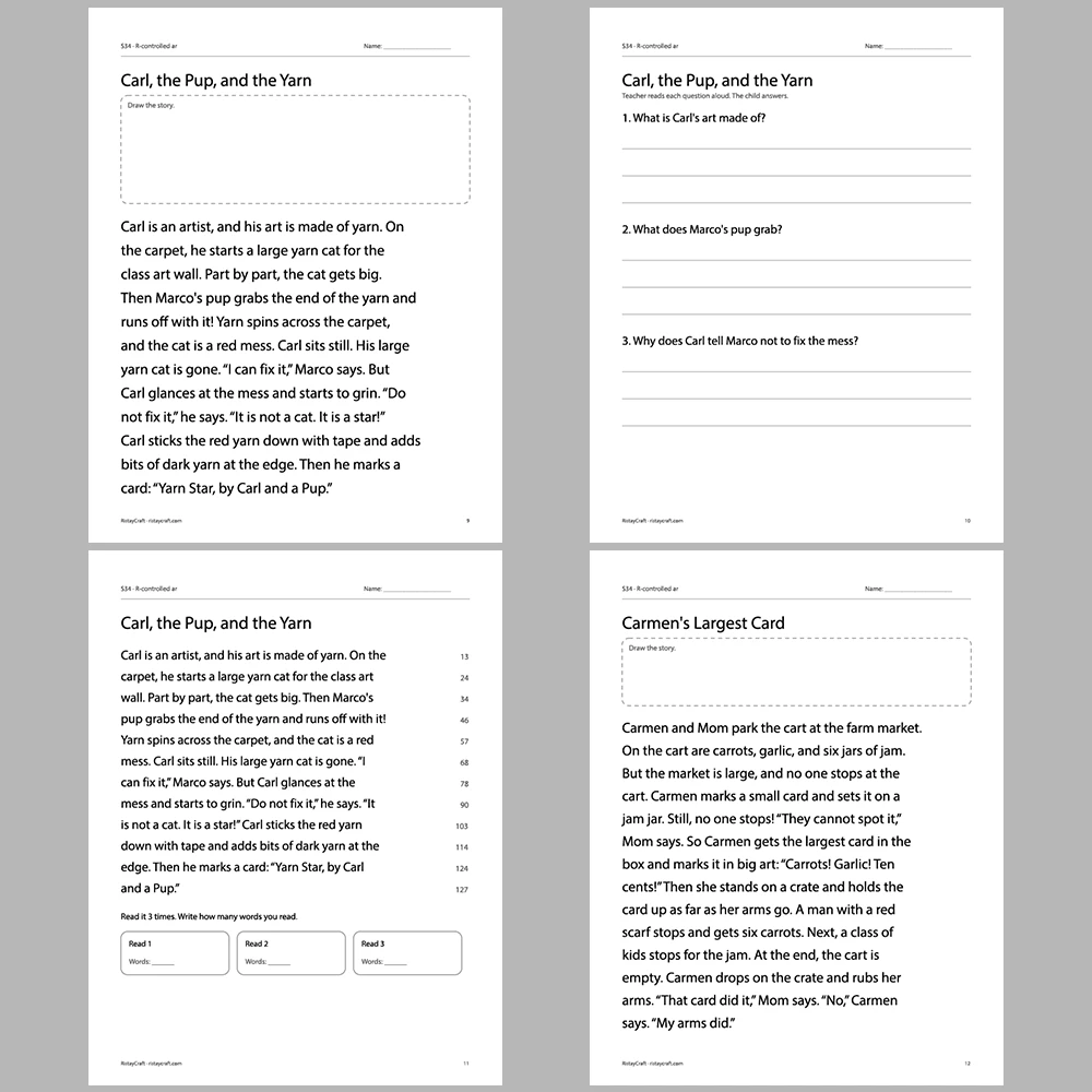 R-controlled ar Decodable Readers | 10 Stories 44 Pages | Phonics Printable PDF | Ages 6-8