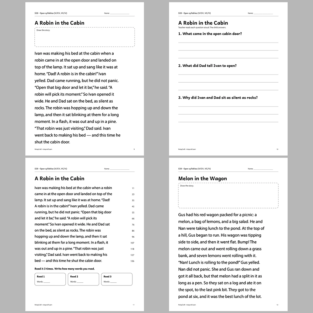 Open syllables (V/CV, VC/V) Decodable Readers | 10 Stories 44 Pages | Phonics Printable PDF | Ages 6-8