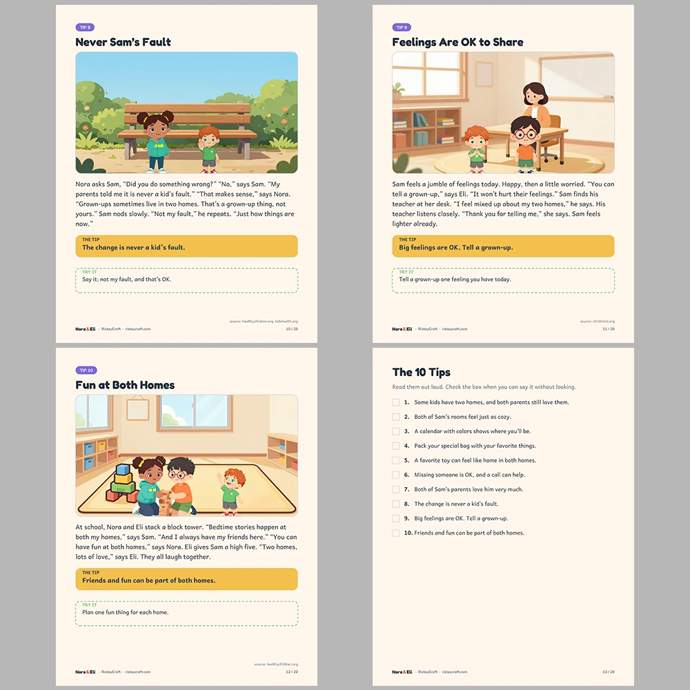 Two Homes Social Narrative for Kids | 29-Page Printable Big Moment Story Ages 4–8 | Sam Has Two Homes Divorce Support Workbook