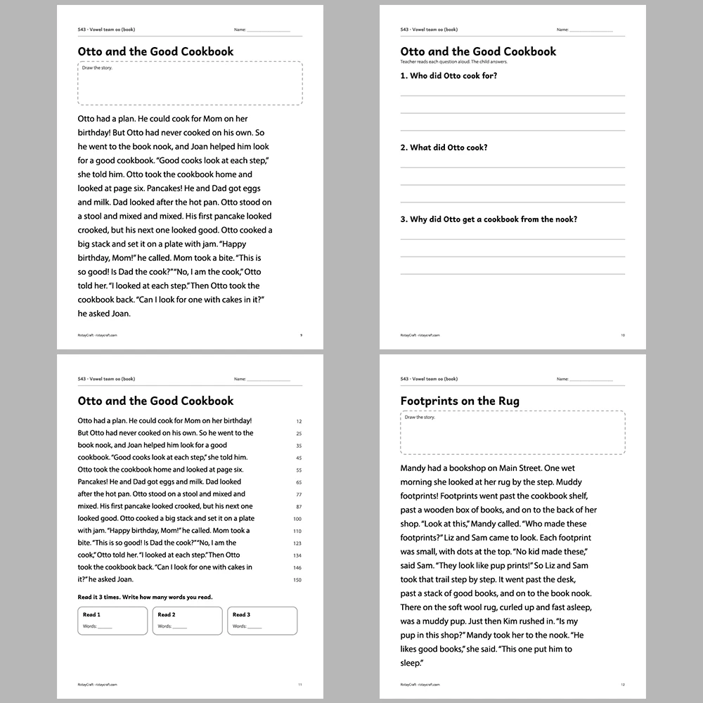 Vowel team oo (book) Decodable Readers | 10 Stories 44 Pages | Phonics Printable PDF | Ages 6-9