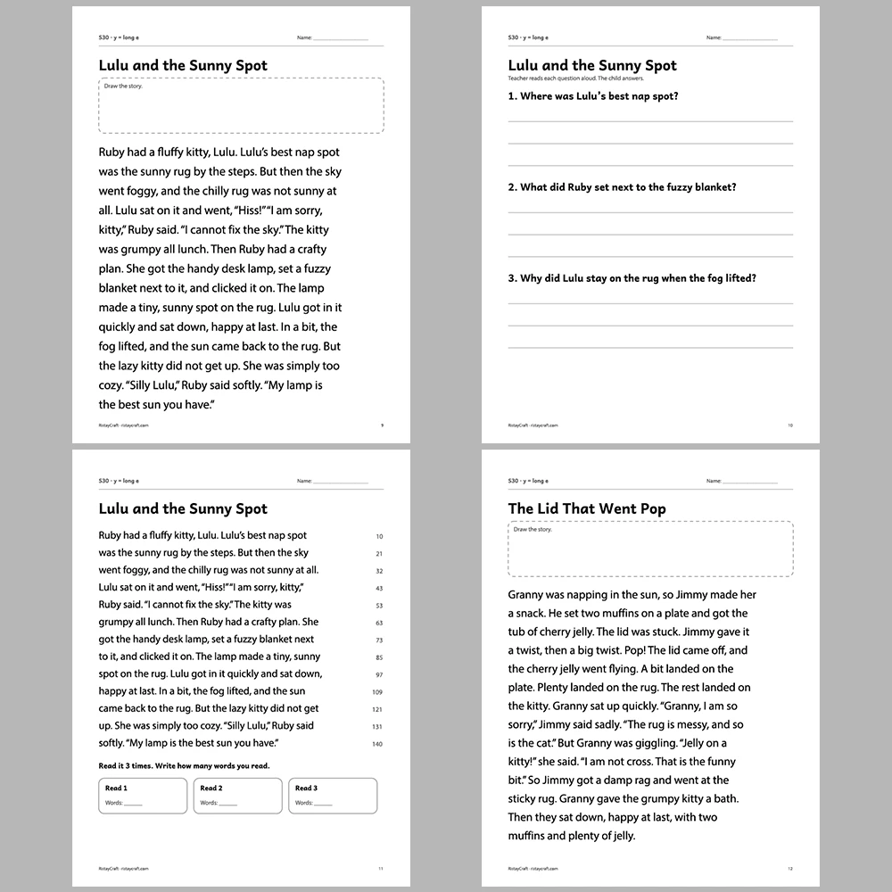 y = long e Decodable Readers | 10 Stories 44 Pages | Phonics Printable PDF | Ages 6-8