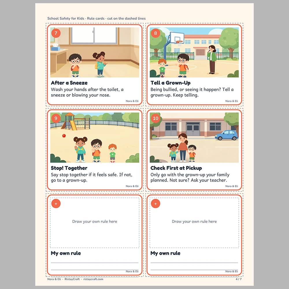 School Safety for Kids Picture Rule Cards | Printable Visual Sequence Cards for Kids Ages 5–8 | Safety Rules Companion