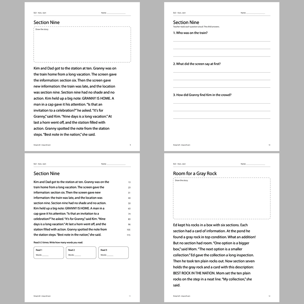 -tion, -sion Decodable Readers | 10 Stories 44 Pages | Phonics Printable PDF | Ages 6-9