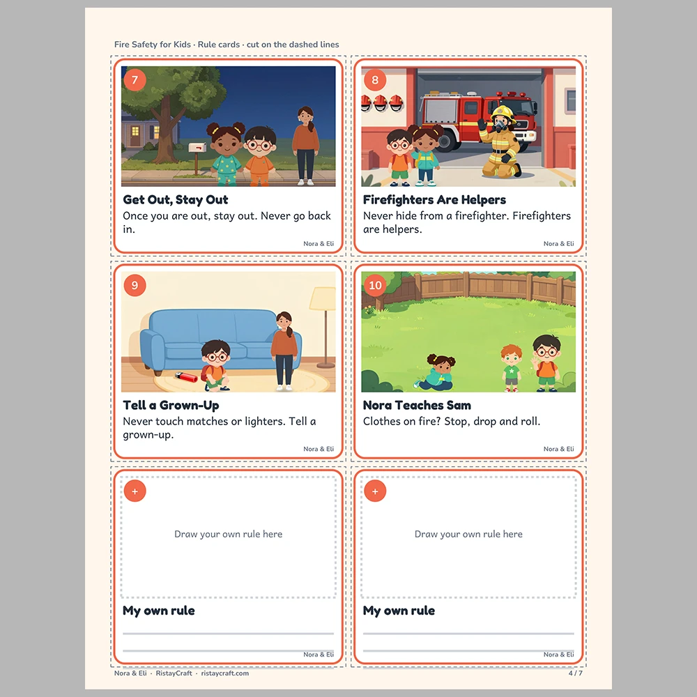 Fire Safety for Kids Picture Rule Cards | Printable Visual Sequence Cards for Kids Ages 5–8 | Safety Rules Companion