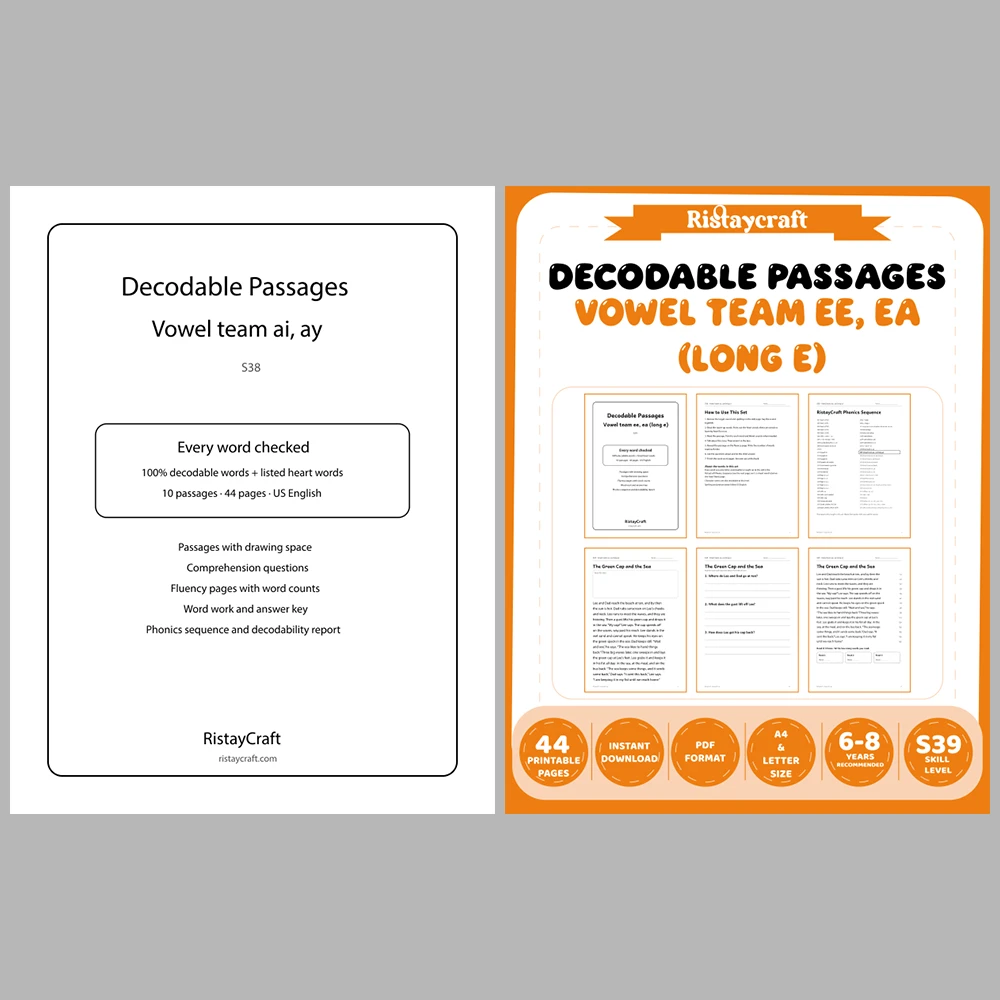 Decodable Readers Bundle 4: Vowel Teams | 10 Phonics Packs, 100 Stories | Printable PDF