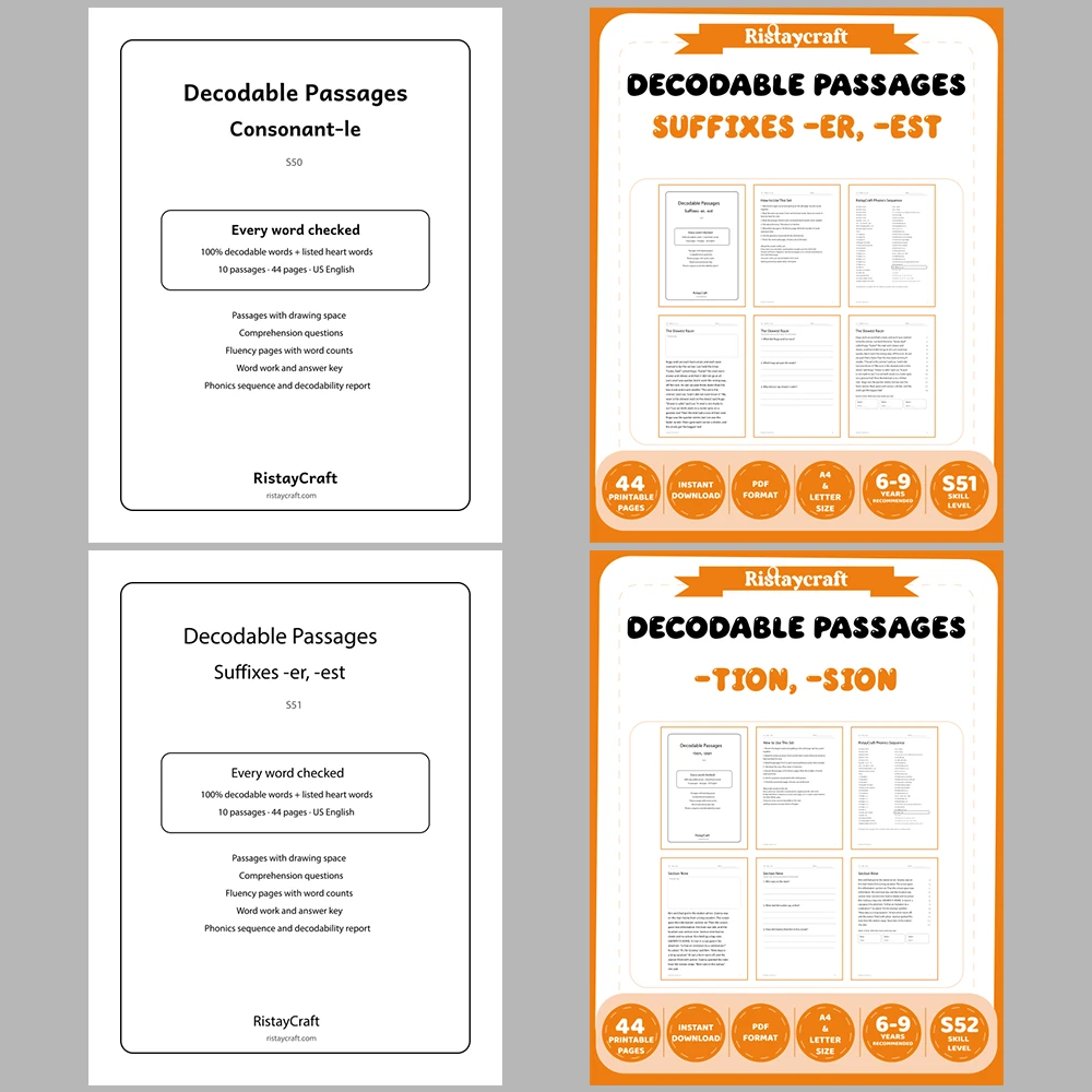 Decodable Readers Bundle 5: Advanced Patterns | 11 Phonics Packs, 110 Stories | Printable PDF